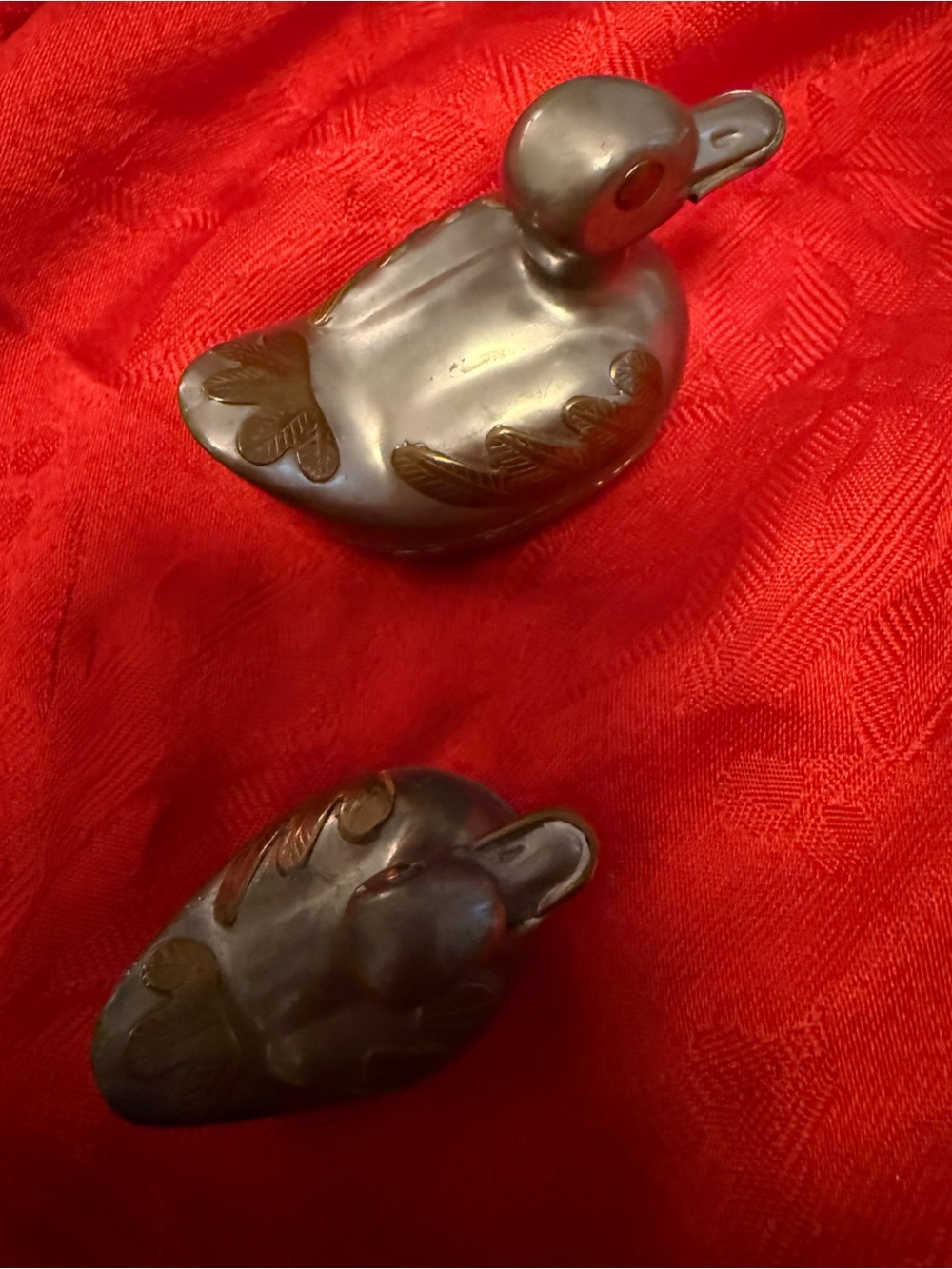 Rare Handcrafted Bronze & tin pewter Duck Figurines - Set of 2
